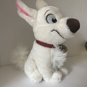 Disney Parks BOLT Plush White Dog Red Collar Fluffy Tail 12 Inch